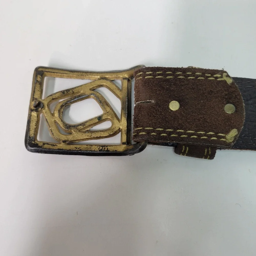 Vera Brown Suede Leather Belt Statement Buckle Boho‎ Western Size M